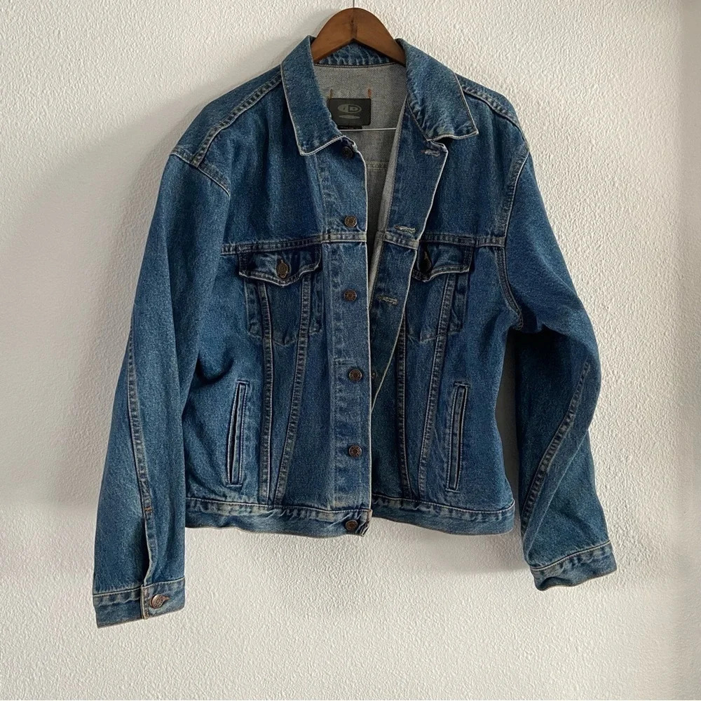 Vintage Denim Trucker Jacket ID WEAR Streetwear Oversized XL Relaxed Grunge - Picture 5 of 14
